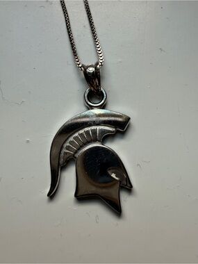 Michigan State University Silver Spartan Helmet Pendant Necklace